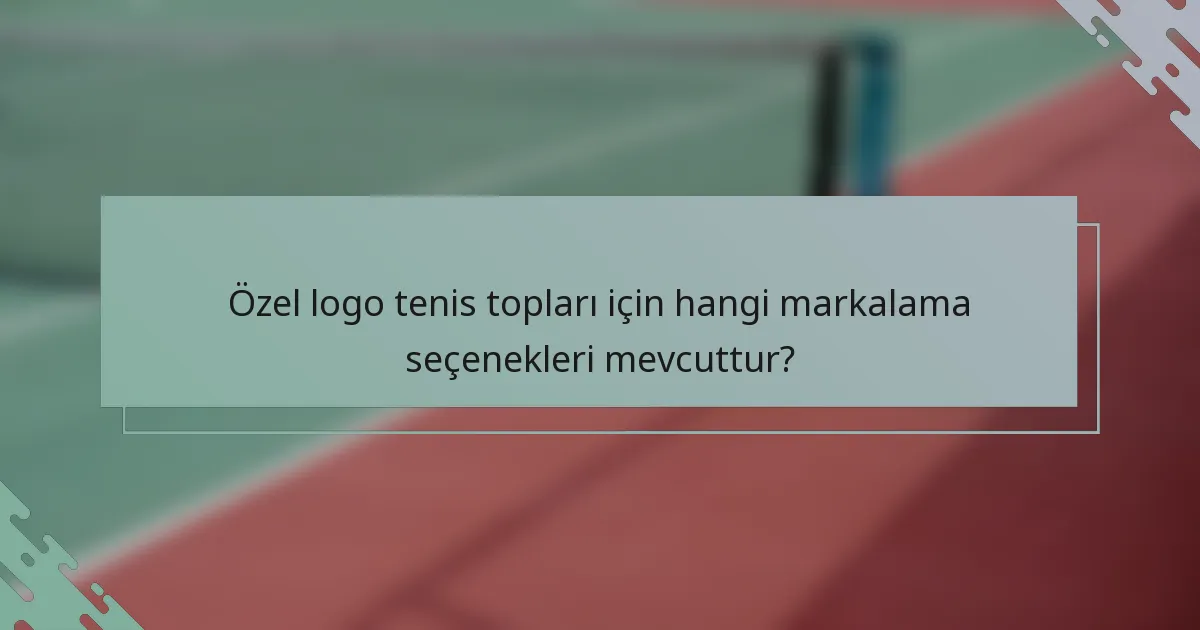 Özel logo tenis topları için hangi markalama seçenekleri mevcuttur?